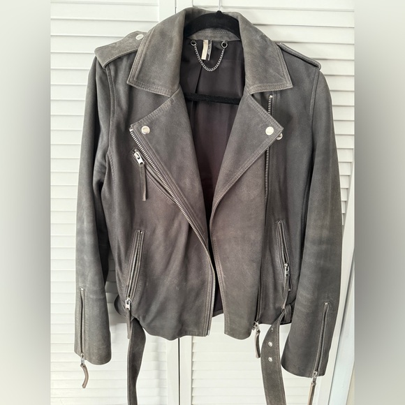 Topshop gray biker style suede jacket - Picture 1 of 3